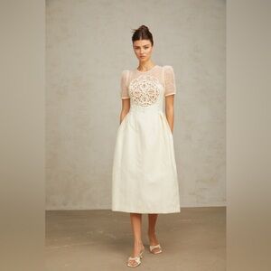 Miss Rosier Paris Camille white braid panelled midi dress S